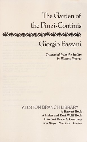 Giorgio Bassani: The garden of the Finzi-Continis (1974, Quartet Books)