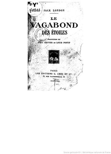 Jack London, The Perfect Library: Le vagabond des étoiles (French language, 1925, Editions G Cres)