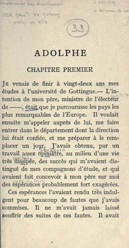 Benjamin Constant: Adolphe (French language, 1914, Dent)