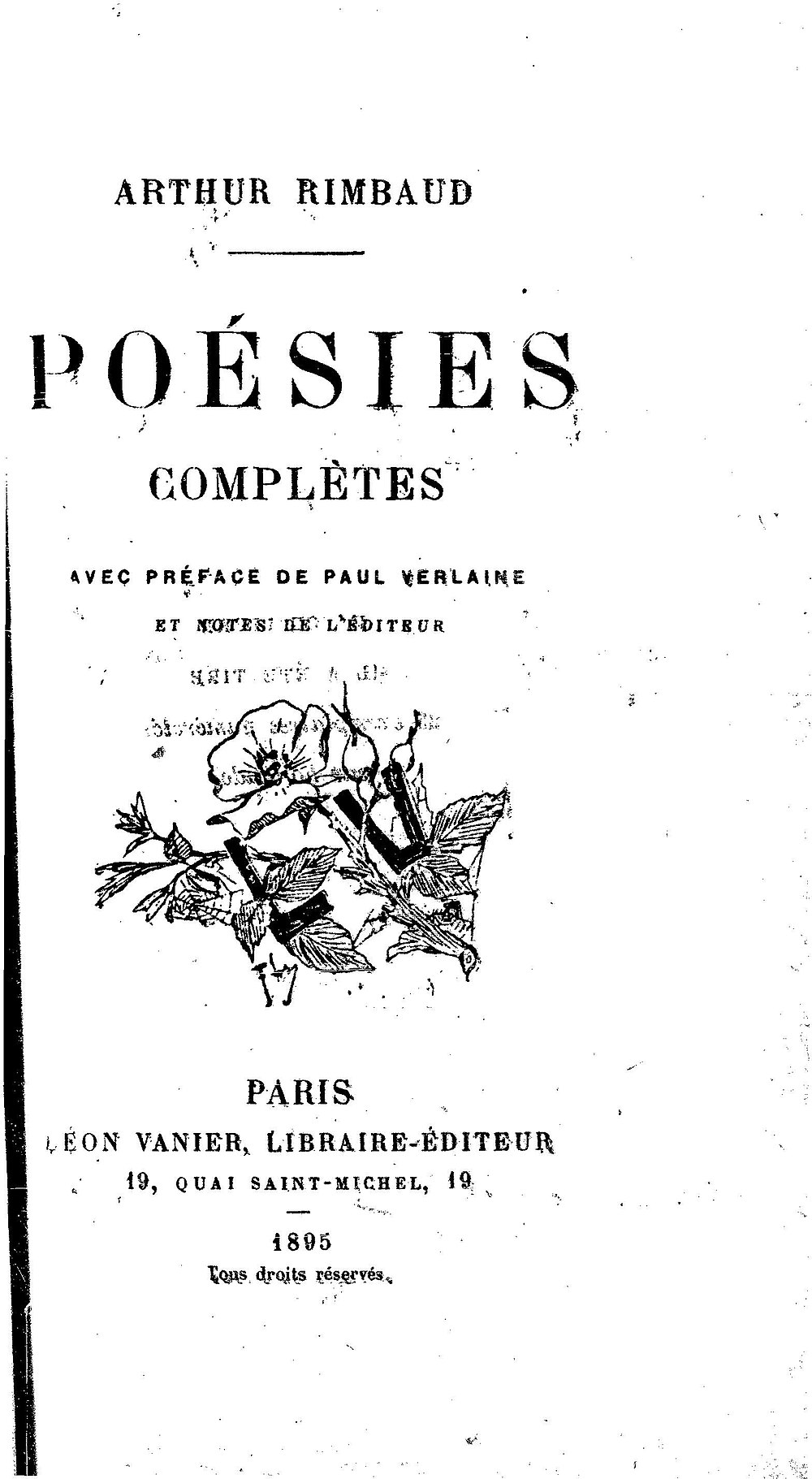 Arthur Rimbaud: Poésies complètes (French language, 1895, Librairie Léon Vanier)