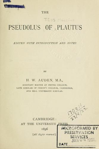 Titus Maccius Plautus: Pseudolus (Latin language, 1896, University Press)