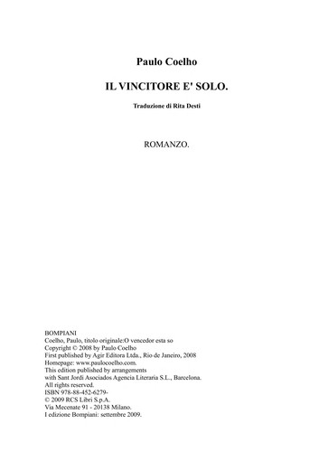 Paulo Coelho: Il vincitore e solo (Italian language, 2009, Bompiani)