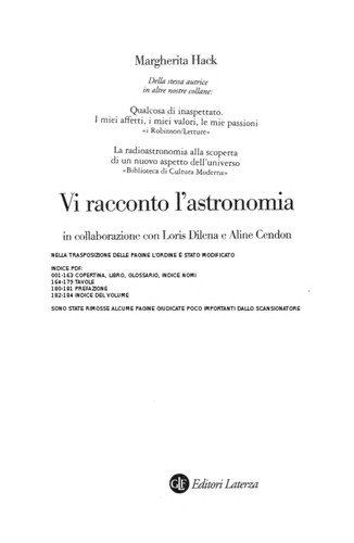 Margherita Hack: Vi racconto l'astronomia (Italian language, 2004, GLF editori Laterza)