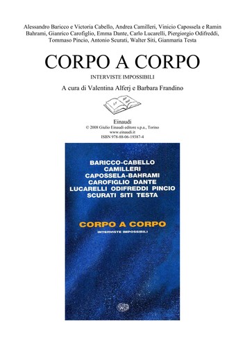 Alessandro Baricco: Corpo a corpo (Italian language, 2008, Einaudi)