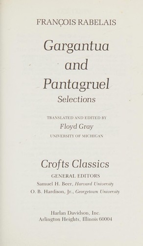 François Rabelais: Gargantua and Pantagruel (1986, H. Davidson)