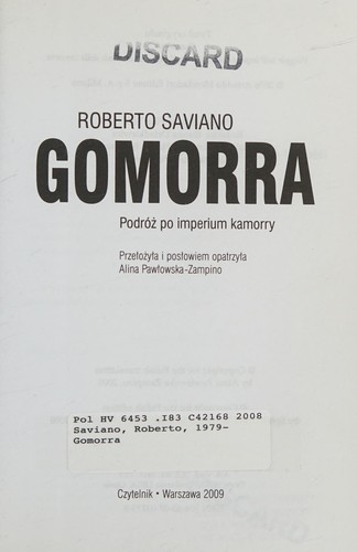 Roberto Saviano: Gomorra (Polish language, 2008, Czytelnik)