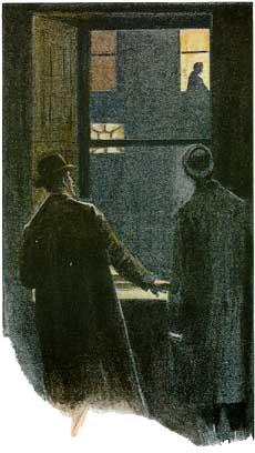 Arthur Conan Doyle, "The Adventure of the Empty House" (1903), Illustration by Sidney Paget, in The Strand Magazine. Orginal caption: "I crept forward and looked across at the familiar window."