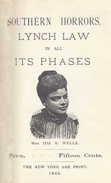 Ida B. Wells (author), Southern Horrors: Lynch Law in All Its Phases, book cover, 1892.  Unknown author - http://www.gutenberg.org/files/14975/14975-h/14975-h.htm