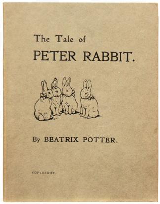 Cover of the first, privately printed edition of The Tale of Peter Rabbit by Beatrix Potter