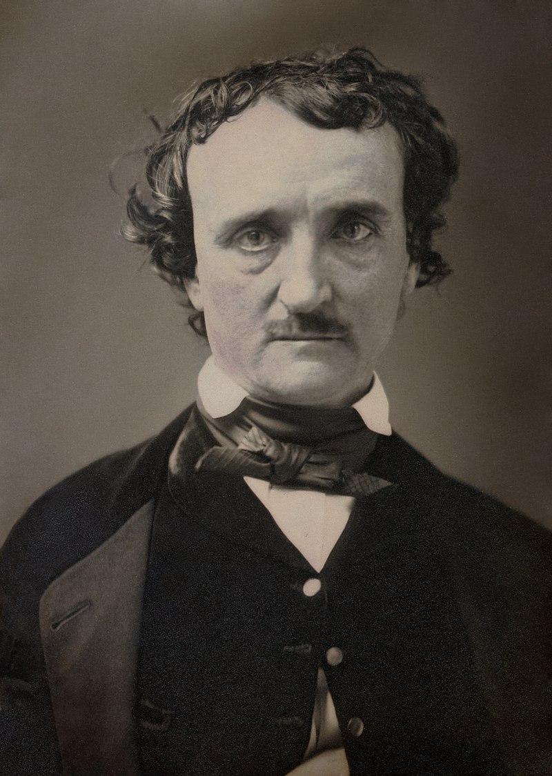 Edgar Allan Poe, June 1849. Daguerreotype "Annie", given to Poe's friend Mrs. Annie L. Richmond; probably taken in June 1849 in Lowell, Massachusetts, photographer unknown.