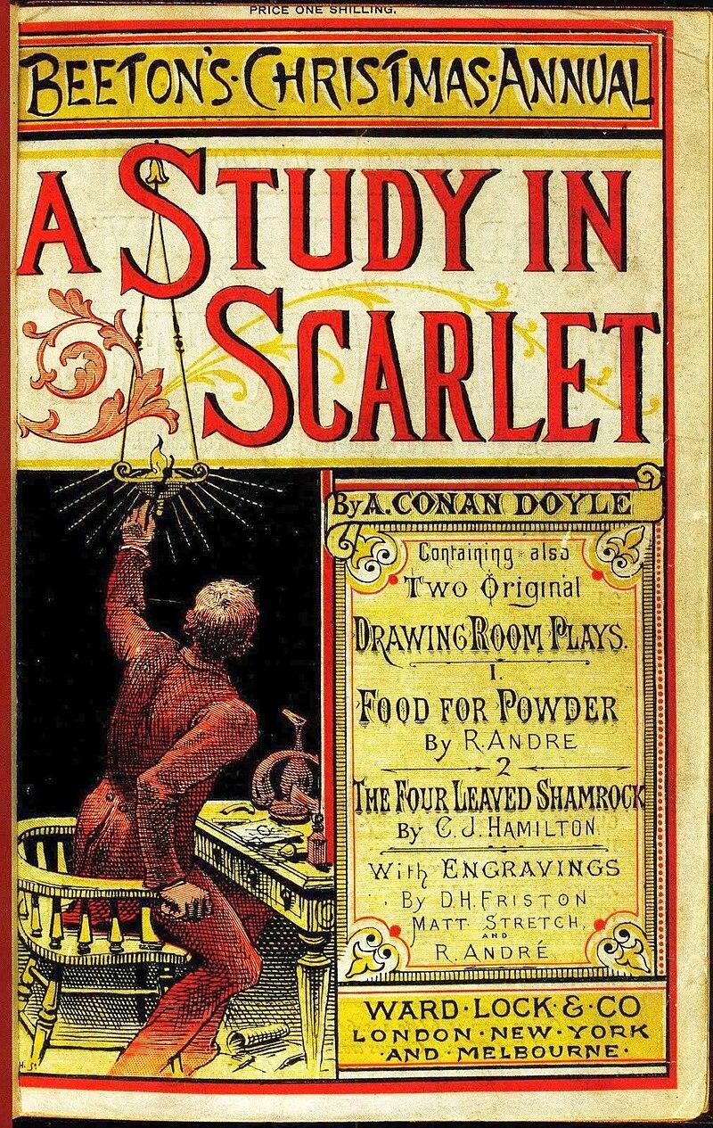 Cover of Beeton's Christmas Annual for 1887, featuring A. Conan Doyle's story A Study in Scarlet